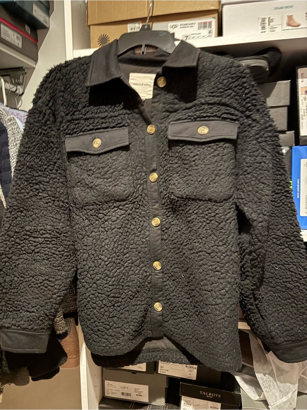 Thread & Supply Black Sherpa Button-Front Jacket (shacket)